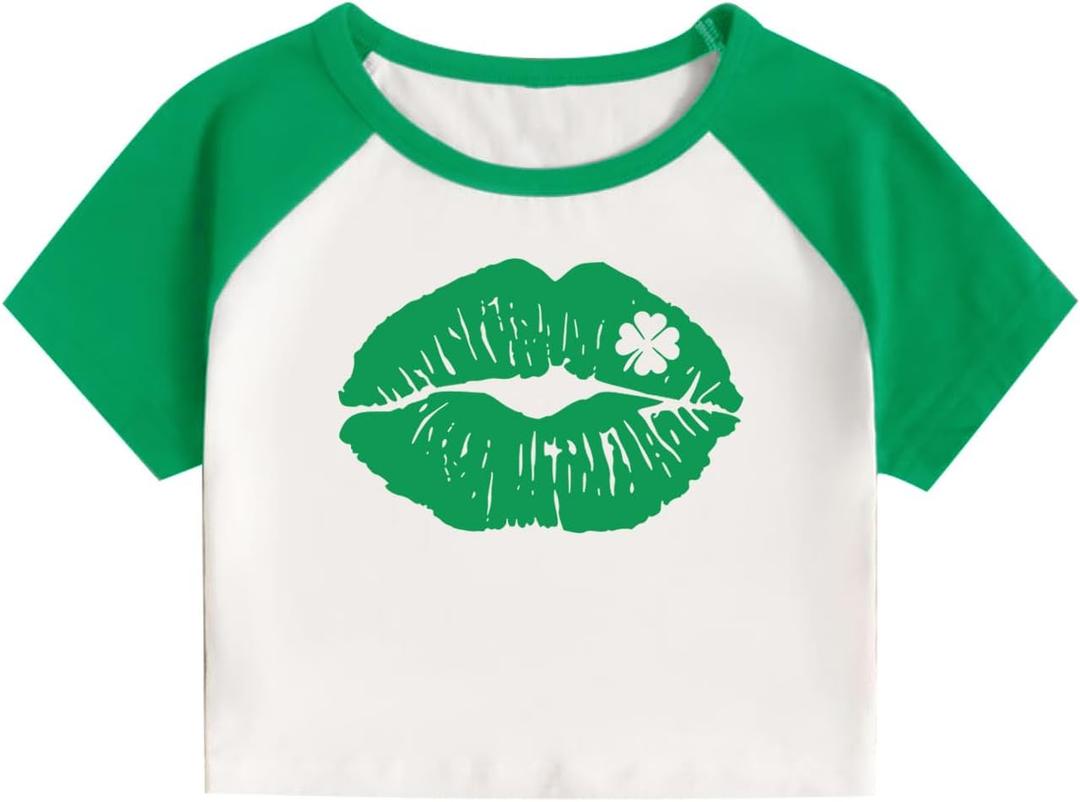 Women's St. Patrick's Day Crop Top St. Paddy's Day Shirt Irish Shirts Shamrock Graphic Short Sleeve Crop Tops for Teen Girls