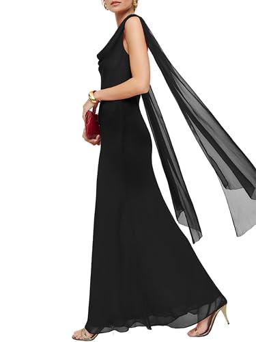 Parthea Women's Summer Formal Wedding Guest Dresses Sleeveless Backless Long Elegant Evening Party Maxi Bodycon Dress Black, Size XL