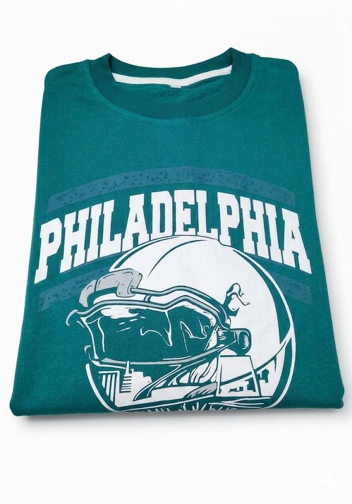 Men's Philadelphia Football Helmet Graphic Sweatshirt, Casual Crewneck Pullover, Green XL