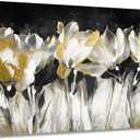 Yelash Living Room Flower Canvas Wall Art Black and White Floral Painting with Gold Pictures for Home Bedroom Decor 36 x 24 inch