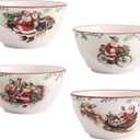 Bico Santa On The Way Cereal Bowls Set of 4, 25 oz Deep Ceramic Soup Bowls for Cereal, Salad, Noodles, Kitchen, Microwave and Dishwasher Safe, Gift for Housewarming and Christmas