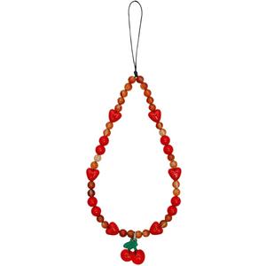 Red Cherry Phone Charm Beaded Heart Phone Wrist Strap Cell Phone Bracelet Charm Camera Wrist Lanyard Strap Phone Key Chain String Decorative Phone Charms