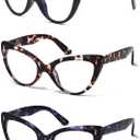 Viseng Womens Oversized Cateye Reading Glasses Blue Light Computer Glasses Stylish Reader (+2.0) (A2-3 Pack Mix Color)