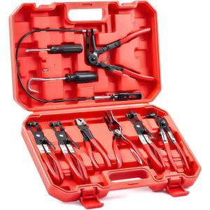 Orion Motor Tech Hose Clamp Pliers, Long Reach Wire Spring Hose Clamp Pliers Remover for Automotive Coolant Radiator Heater and Water Hose with Band Flat or Large Clamps (Red)