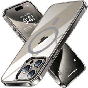 TORRAS Magnetic for iPhone 15 Pro Max Case, [Compatible with MagSafe] [Non-Yellowing] 12FT Military Grade Drop Tested Slim Protective Anti-Scratch Cover, Guardian Series, Clear Natural Titanium 6.7"