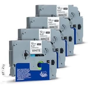 BPXX Replace Brother P-Touch Label Tape, Label Maker Tape Refill 4 Packs, Tze Tapes 12mm 0.47 Laminated White TZe-231 Tze Tz 231 Tapes Compatible with Brother PT-D210 D220 D410 D600 H110 Etc. 