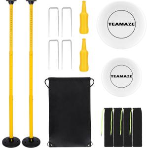 Flying Disc Game Set with Height-Adjustable Poles & Score Tracker, Outdoor Bottle Toss Game for Beach, Lawn, Camping, Polish Horseshoes Set for Family & Friends Party Games