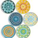 AHX Dinner Plates Ceramic Plate Set - 10 Inch Large Porcelain Round Plate Sets of 6 - Flat Colorful Pattern Dining Plates for Kitchen | Family - Dishwasher | Microwave | Oven Safe