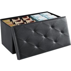 DUMOS 30 Inch Folding Storage Ottoman Bench, Hidden Ottoman with Storage | Storage Chest with Padded Seat, End of Bed Foot Rest Stool for Bedroom Living Room, Load 660 lbs, Synthetic Leather, Black, 15"D x 30"W x 15"H