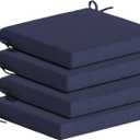 Goodgoods 18.5 x 18.5 Outdoor Chair Cushions Set of 4, Fade-Resistant & Water-Resistant Patio Seat Cushion Pads with Ties, 30D High-Resilience Foam for Dining Room Kitchen Chairs, Midnight