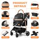 Dog Cat Stroller for Small/Medium Pets up to 50 lbs, 3-in-1 Foldable Pet Stroller with Detachable Carrier, Car Seat, Storage Basket, Cup Holder, Hanging Bag, Rain Cover, All-Terrain 4 Wheels (Black)