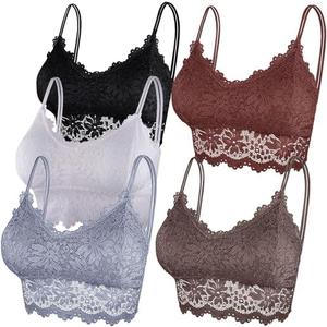 Duufin 5 Pcs Lace Bralettes for Women Bralette Padded Lace Bandeau Bra L/XL