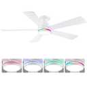 BYKISTOK 52" Flush Mount RGB Ceiling Fans with Lights - White Low Profile Ceiling Fan Light with Remote/ APP, RGB+3CCT 6 Wind Speeds and Reversible, Modern Fan Light Fixture for Party, Kid's Room