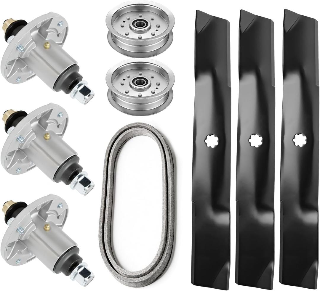 54" Mower Deck Rebuild Kit Compatible with John Dee-re G110 D170 E180 LA150 LA175 190C S180, 3 Spindle GY20454, 3 Blade GX21380, 2 Pulley GY22082, 1 Belt GX21395