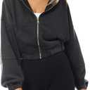 Design by Olivia Women's Zip Up Hoodies Cropped Sweatshirts Fleece Jackets Fall Outfits Casual Hooded Tops Winter Clothes Medium, Black (Vintage Acid Wash)