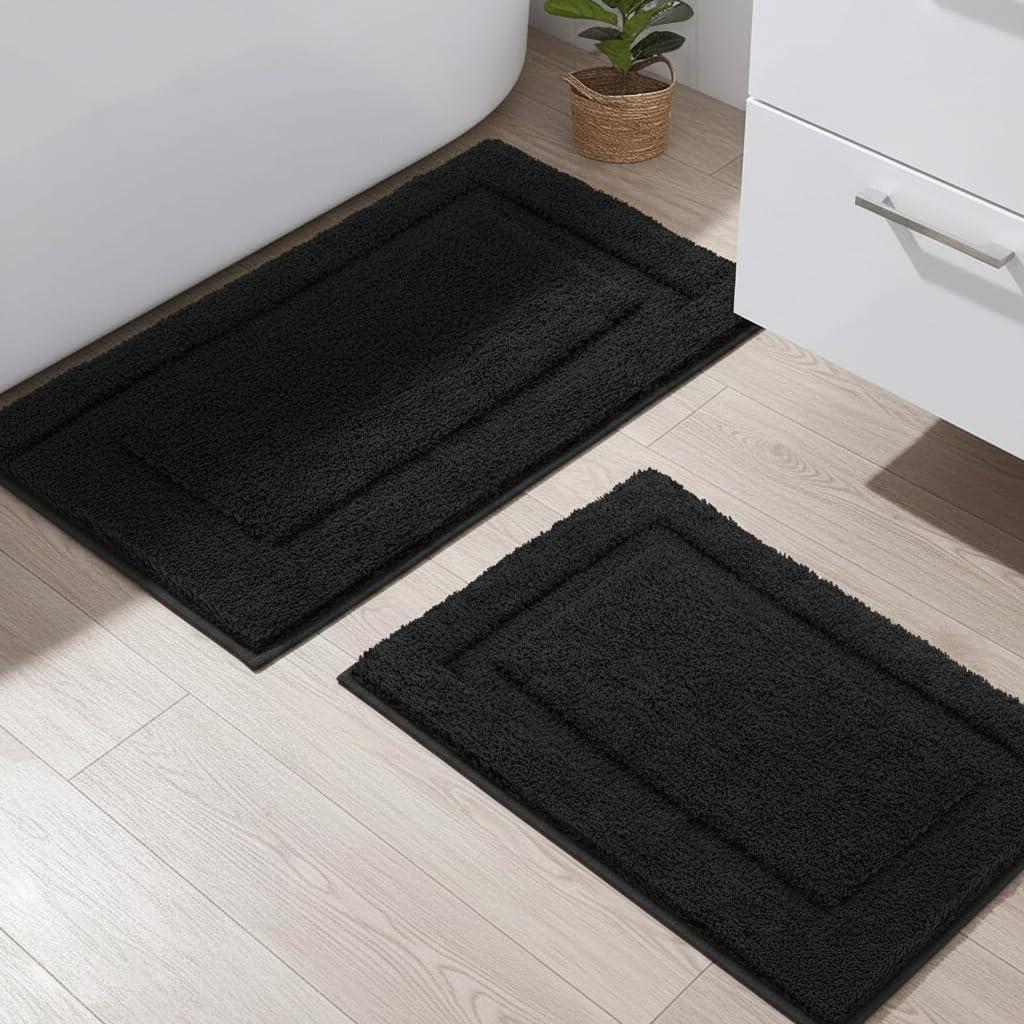 SHACOS Super Soft Black Bathroom Rugs Set of 2 Pieces 32x20 + 24x16 ...