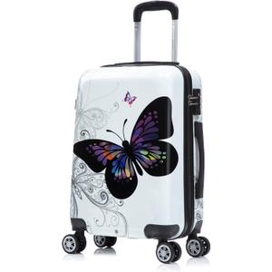 InUSA Butterfly Print Luggage with Spinner Wheels | Durable Lightweight Hardside Suitcase | Travel Bag with Handle and Trolley | 20 Inch Carry-On Spinner Luggage