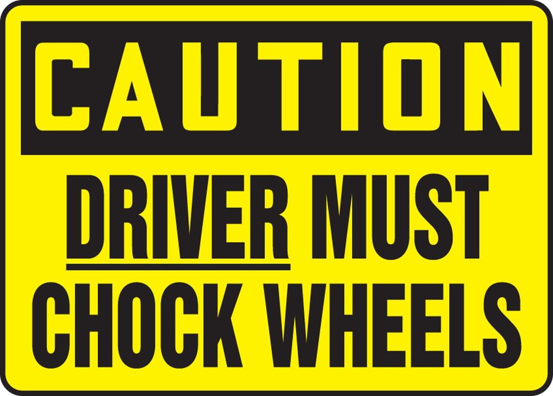 Accuform MTKC609VA Aluminum Safety Sign, Legend "Caution Driver Must Chock Wheels", 7" Length x 10" Width, Black on Yellow