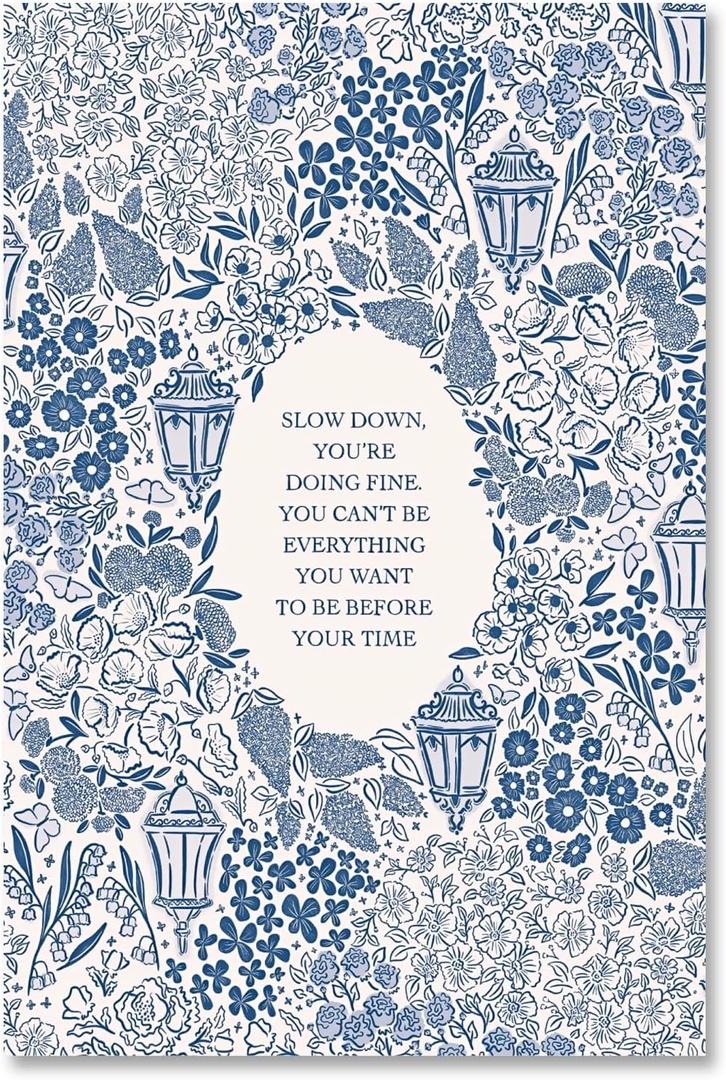 4 x LEKDRA Slow Down You're Doing Fine Music Poster Motivational Song Lyric Blue Wall Art Vintage Positive Quote Daily Reminder Floral Canvas Print for Office Bedroom Home Decor 8x12inch Unframed