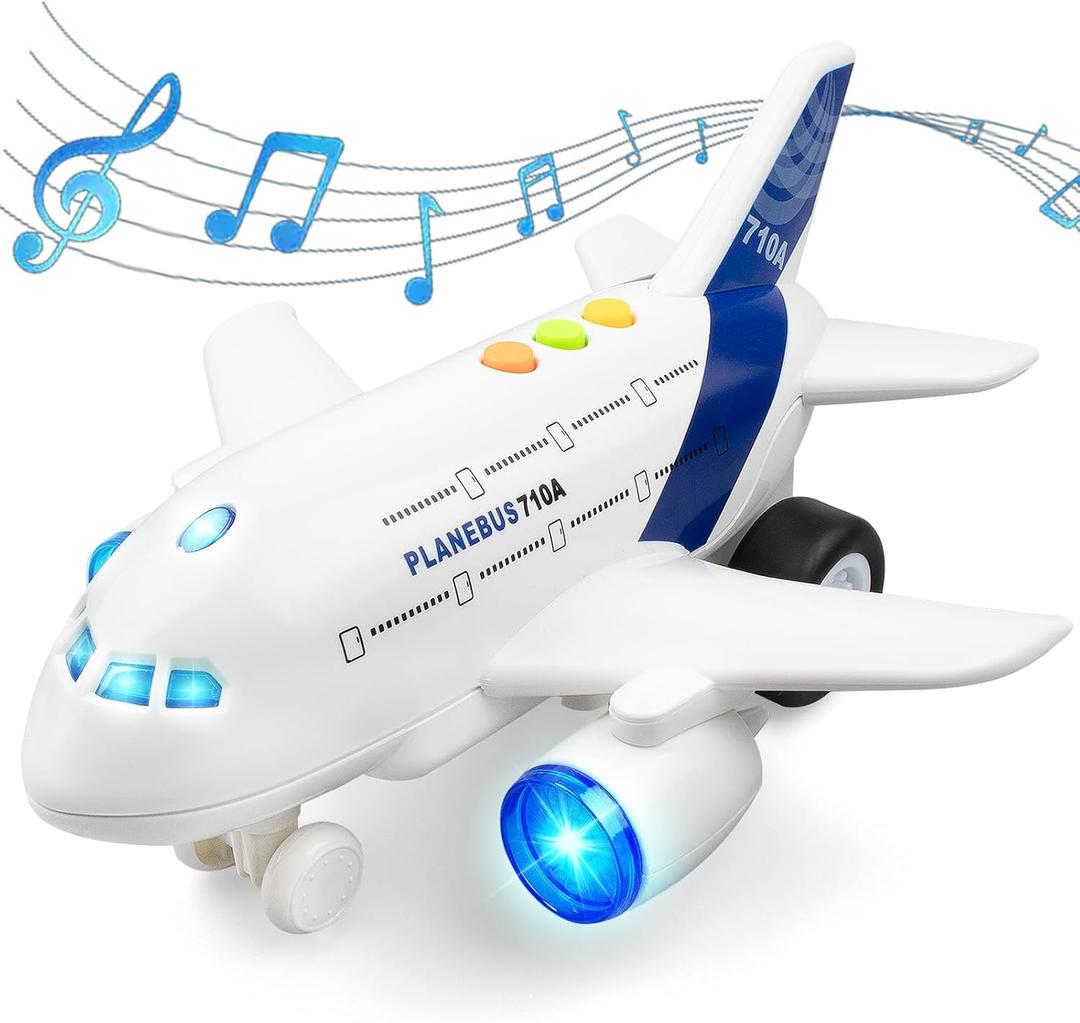 Airplane Toys for Toddlers 1:200 Friction Powered Toy Plane with Flashing Lights and Sounds for Kids Boys & Girls Ages 3 4 5 6 7 8 Christmas Birthday Party Gift, Pretend Play Vehicles
