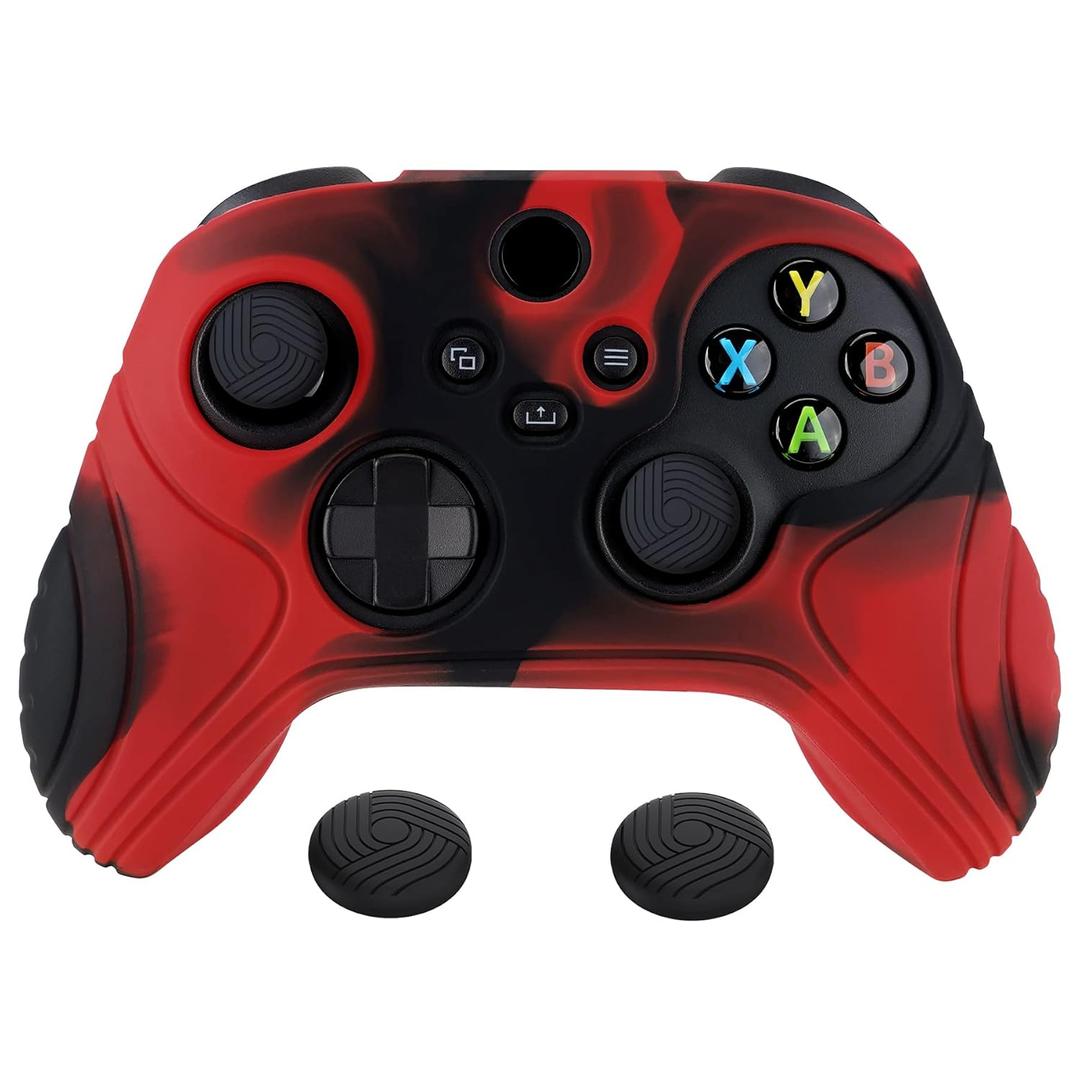 ExtremeRate PlayVital Samurai Edition Anti-Slip Controller Grip Silicone Skin for Xbox Core Controller, Ergonomic Protective Case Cover for Xbox Series S/X w/Thumb Grips - Red & Black