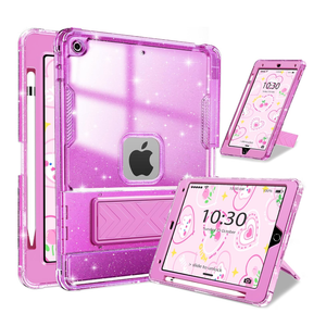 INFILAND Case for iPad 9th/8th/7th Generation 2021/2020/2019 10.2 inch Glitter Clear, Shockproof Protective Cute iPad 7/8/9 Gen Cover with Stand, Pencil Holder for Kids, Girls, Women (Purple)