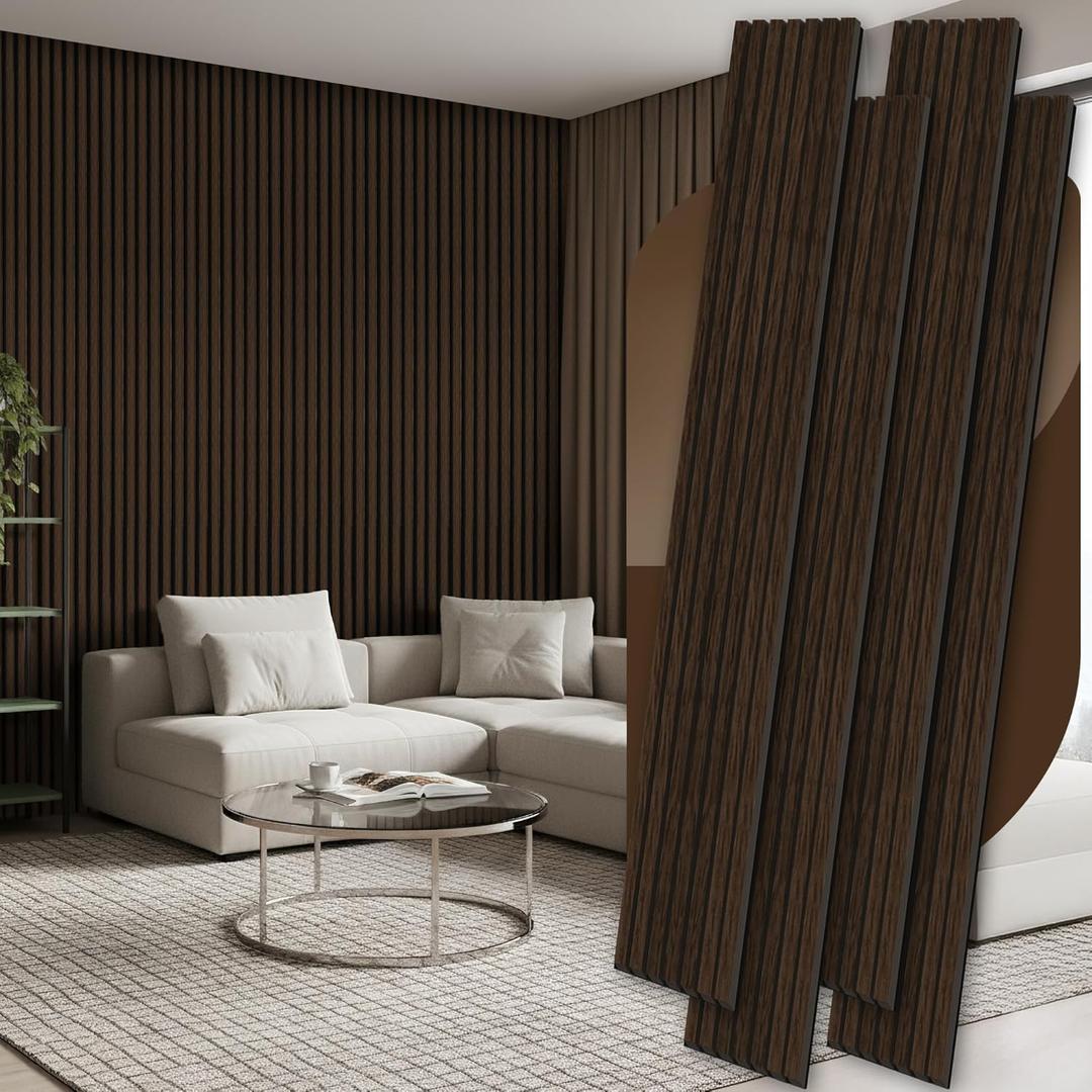4 Pack Wood Panels for Wall, 106.3"  11" Wood Slat Acoustic Panels for Wall, Soundproof Panels, 3D Fluted Panels for Interior Wall Decor (Dark Walnut)