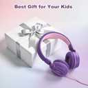 Kids Headphones, Wired Headphones for Kids On Ear with Microphone, 93dB Volume Limiter Headphone for Girls Boys, Foldable Lightweight Headphone for School Learning & Entertainment, Pink Purple