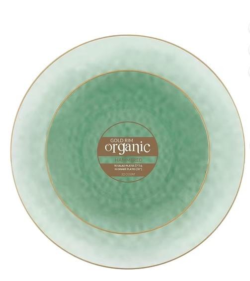 Organic Hammered Green Gold Rim Combo Plates, 7" + 10", 128pcs (4 packs x 32)