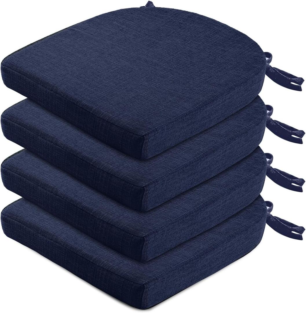 Wellsin Chair Cushions for Dining Chairs 4 Pack - Kitchen Chair Cushions with Ties and Non-Slip Backing - Dining Chair Pads 16"X16"X2", Navy, Pack of 4