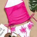 Women's Funny Graphic Drawstring Halter Two Piece Tankini Set Summer Swimwear Beach Vacation Swimsuits (Pink, L)