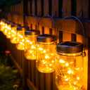 Cooo Gift for him her 9 Pack Solar Lanterns Outdoor Waterproof Upgraded Crystal Glass Solar Mason Jar Lights 30 LED 215% Larger SolarPanel, Anti-Rust Lid Hanging Outdoor Lanterns for Patio Garden