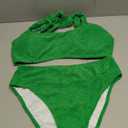 Blooming Jelly Womens High Waisted Bikini Set Tie Strap Jacquard Terry Cloth 2 Piece Swimsuit Modest Cute Retro Bathing Suit (Large, Green)