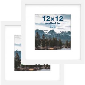 FrameWorks 2-Pack, 12x12 Matted to 8x8 Picture Frame, White  Classic Wooden Photo Frame with Tempered Glass, Modern Matte Finish for Prints, Posters, Certificates & Wall Decor  Gallery-Ready