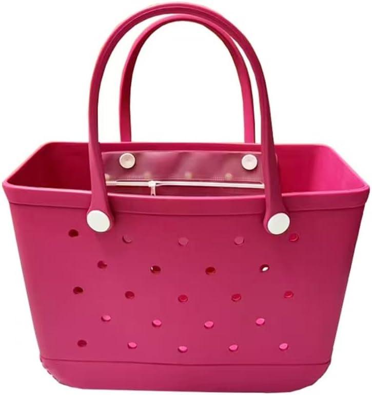 Oversized Beach Tote Bag, Extra Large Rubber Waterproof Sandproof Bag, Washable Durable Travel Tote for Pool (Rose Red)