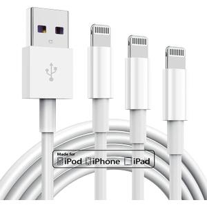 3 Pack Apple MFi Certified Charger Cable, Apple Lightning to USB Cable Cord, 2.4A Fast Charging Phone Long Chargers for iPhone 12/11/11Pro/11Max/ X/XS/XR/XS Max/8/7/6/5S/SE (3ft, White)