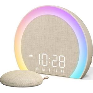 ANJANK Extra Loud Alarm Clock with Wireless Bed Shaker, Vibrating Dual Alarm with Light Wake Up for Heavy Sleepers & Hearing Impaired, 9-Color Night Light, 8 Sounds, 0-100% Dimmer, USB Charger