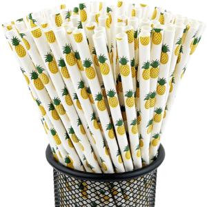 2 x YAOSHENG Premium Disposable Drinking Fruit Paper Straws, Pack 100 Pineapple Paper Straws for Cocktail Party Supplies,Birthday,Bridal/Baby Shower,Juice,Shakes (Pineapple)
