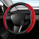 Shademax Custom-Fit for Tesla Steering Wheel Cover, Tesla Model Y/3 2017-2025 2026 (Fit Model Y Juniper 2026/ Model 3 Highland) Suede Steering Wheel Cover Non-Slip,Tesla Model Y/3 Accessories (Red)