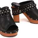 Milwaukee Leather MBL9415 Women's Black Peep-Toe Platform Fashion Casual Clog with Wrap Around Studding, Size 9