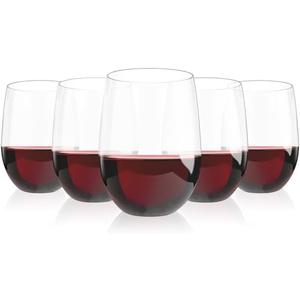 Lamosi 24 Pack Plastic Wine Glasses Disposable, 16 oz Stemless Wine Glasses for Party, Reusable Crystal Clear Plastic Cups, Shatterproof and BPA-Free