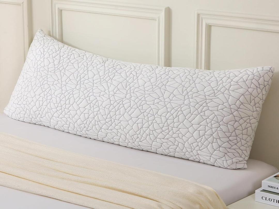 Shredded Memory Foam Full Body Pillow - Cooling Removable Bamboo Rayon Cover + Extra Gel Foam, Soft-Firm Adjustable for Adults, Oeko & CertiPUR-US Standard, 20x54 Inch, 1 Pack (Marbling White)
