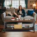 Rectangle Coffee Tables for Living Room, Wood Rectangular Coffee Table, 2 Tier Dark Brown Modern Center Table with Thickened Tabletop and Metal Frame, 47 inch Long (Walnut)