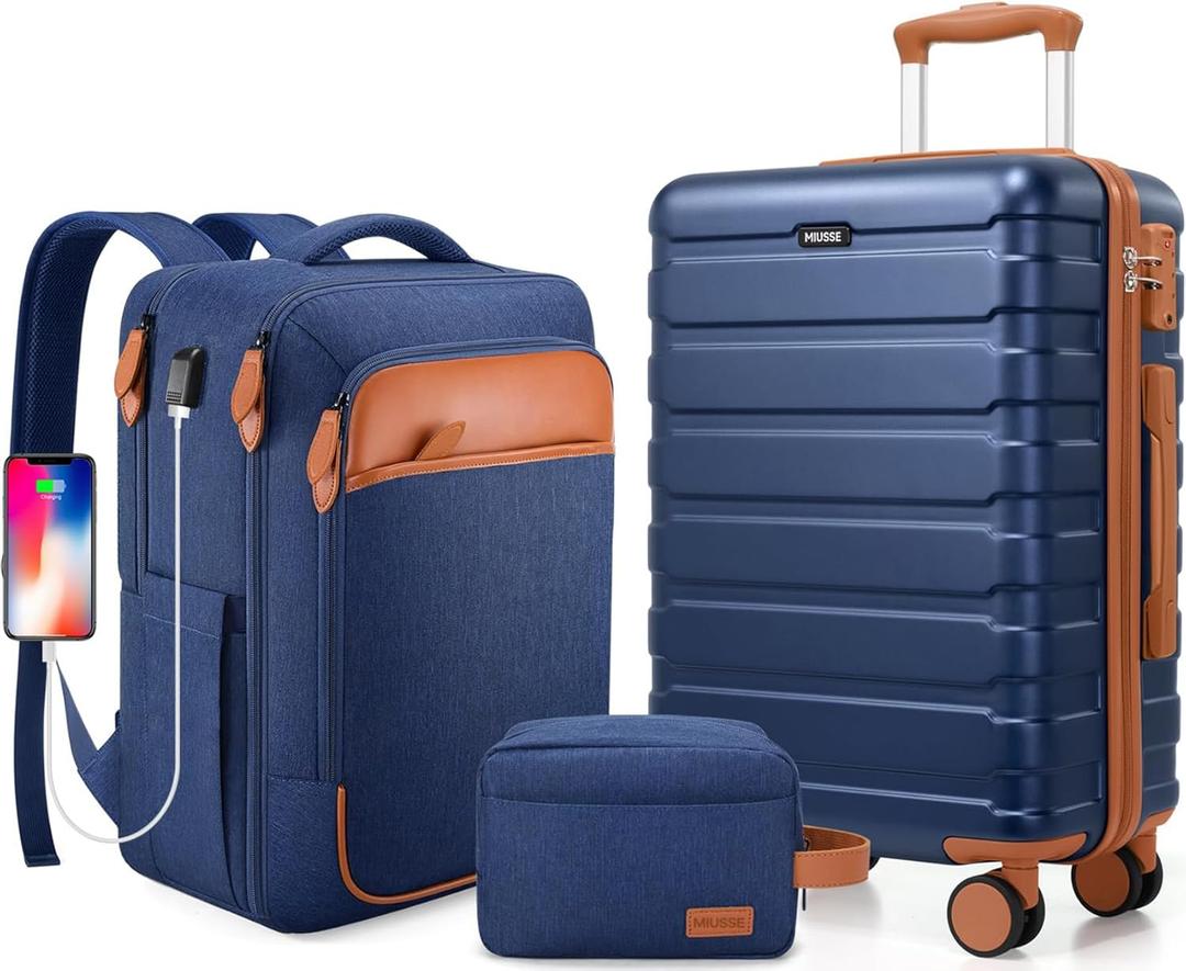 20 Inch Hardshell Luggage Sets with Backpack,Carry On Luggage 22x14x9 Airline Approved for men & women, Business Travel and Weekend Getaways (Blue)