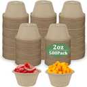 Acrux7 500 Pack 2oz Paper Souffle Cups, Disposable Natural Bagasse Fiber Sample Cups for Tasting, 2 oz Biodegradable Compostable Condiment Cup, Small Portion Cup for Dips, Sauces, Jams, Honey, Nuts