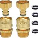 HQMPC Garden Hose Quick Connect No Pb Solid Brass Quick Connector Garden Hose Fitting Water Hose Connectors 3/4 inch GHT (2 Sets)