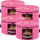 Suzile 4 Pack Large Round Foldable Felt Hat Box for Women Storage 17 x 10 Inch Cowboy Hat Storage Box with Lid Closet Cowboy Case Organizer Clothes Bin(Rose Red)