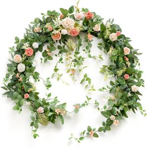 Ling's Moment 9FT Spring Eucalyptus & Willow Leaf Flower Garland for Pink Wedding, Valentines Sweetheart Table Centerpieces Head Table Decor, Arch Backdrop Decorations for Wedding | Garden Blush