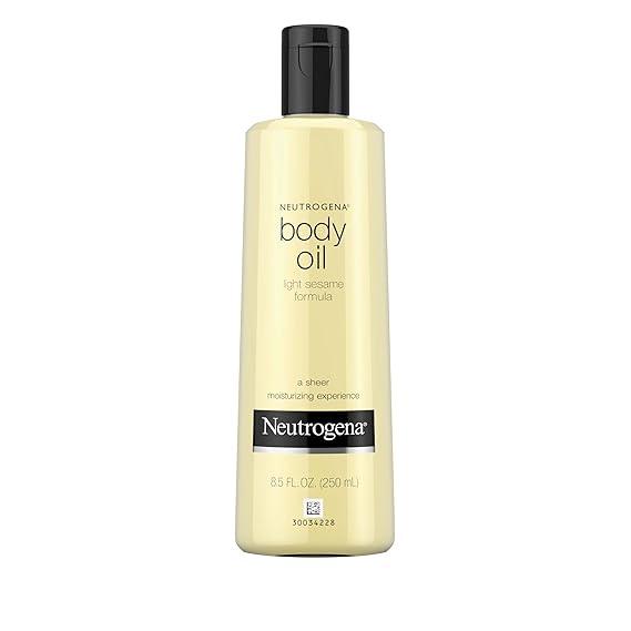 Neutrogena Body Oil Light Sesame Formula, 8.5 fl oz, Radiant Glow Moisturizer for Dry Skin, Bath & Shower Oil For Smooth and Hydrated Skin