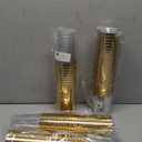 I00000 100 Pack 14 oz Gold Plastic Cups, Gold Disposable Cups Tumblers, Disposable Plastic Wine Glasses Cocktail Glasses Perfect for Wedding, Halloween, Thanksgiving, Christmas Parties